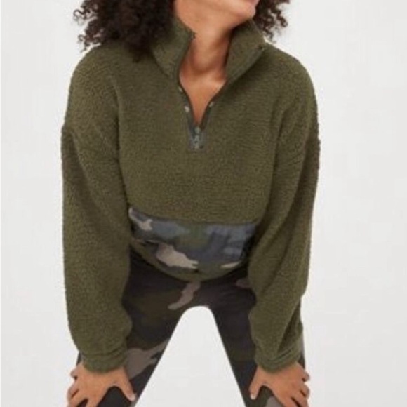 aerie Tops - Aerie Offline Sherpa Half Zip Cropped Sweatshirt with Camo